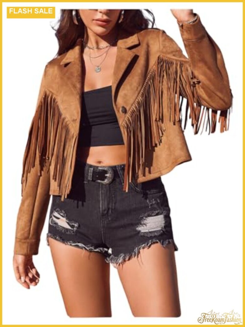 Faux Suede Fringe Open Front Long Sleeve Cardigan Jacket Western Concert Outfit